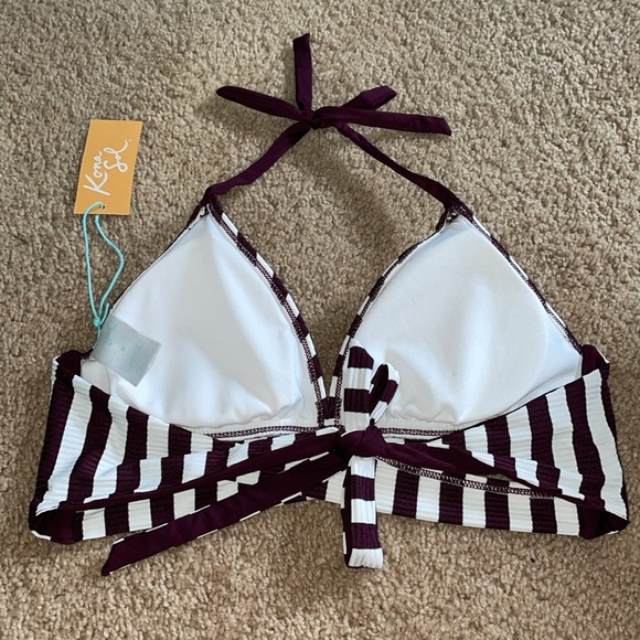 Kona Sol Burgundy and White Striped Bikini Top size medium swim wear bikini top - Picture 5 of 8